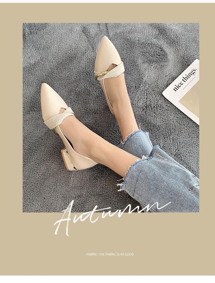 Elegant Low Heel Women Summer Pointed-Toe Slippers Slip On Office Shoes Luxury Women Slip On Comfortable Pointed Toe Womens Loafers Backless Low Heel Slide Slippers - Courbe et Compagnie