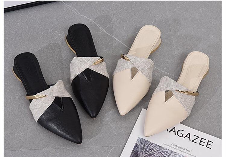 Elegant Low Heel Women Summer Pointed-Toe Slippers Slip On Office Shoes Luxury Women Slip On Comfortable Pointed Toe Womens Loafers Backless Low Heel Slide Slippers - Courbe et Compagnie