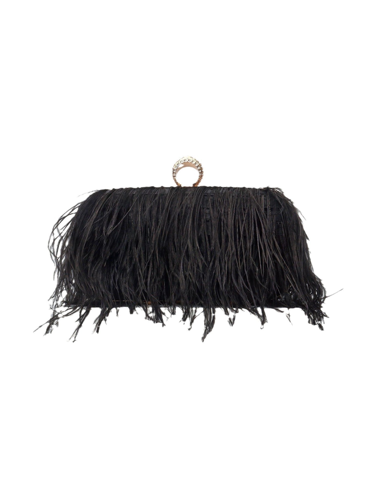Elegant Ostrich Hair Ring Box – Small Square Bag with Chain Crossbody Shoulder Velvet Evening Clutch Purse - Courbe et Compagnie