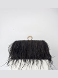 Elegant Ostrich Hair Ring Box – Small Square Bag with Chain Crossbody Shoulder Velvet Evening Clutch Purse - Courbe et Compagnie