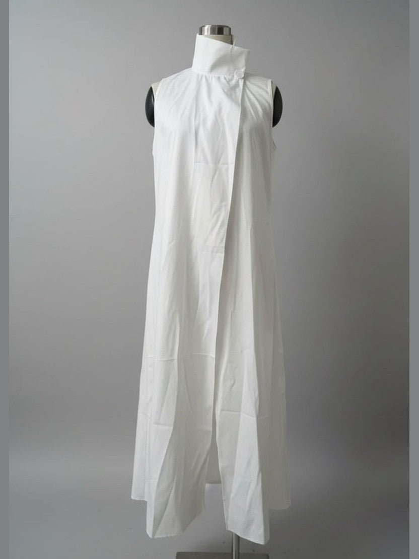 Elegant Sleeveless Long Dress – Stand Collar Office & Casual Dress - Courbe et Compagnie