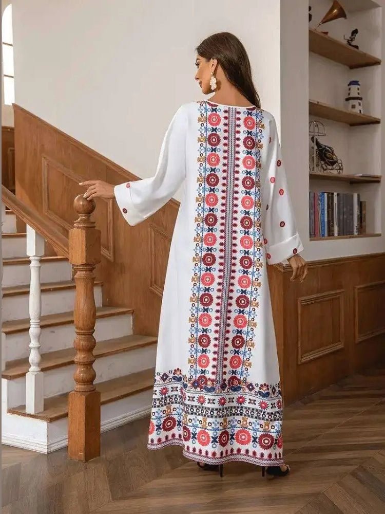 Embroidered Rhinestone Bead Long Sleeve Maxi Dress - Courbe et Compagnie