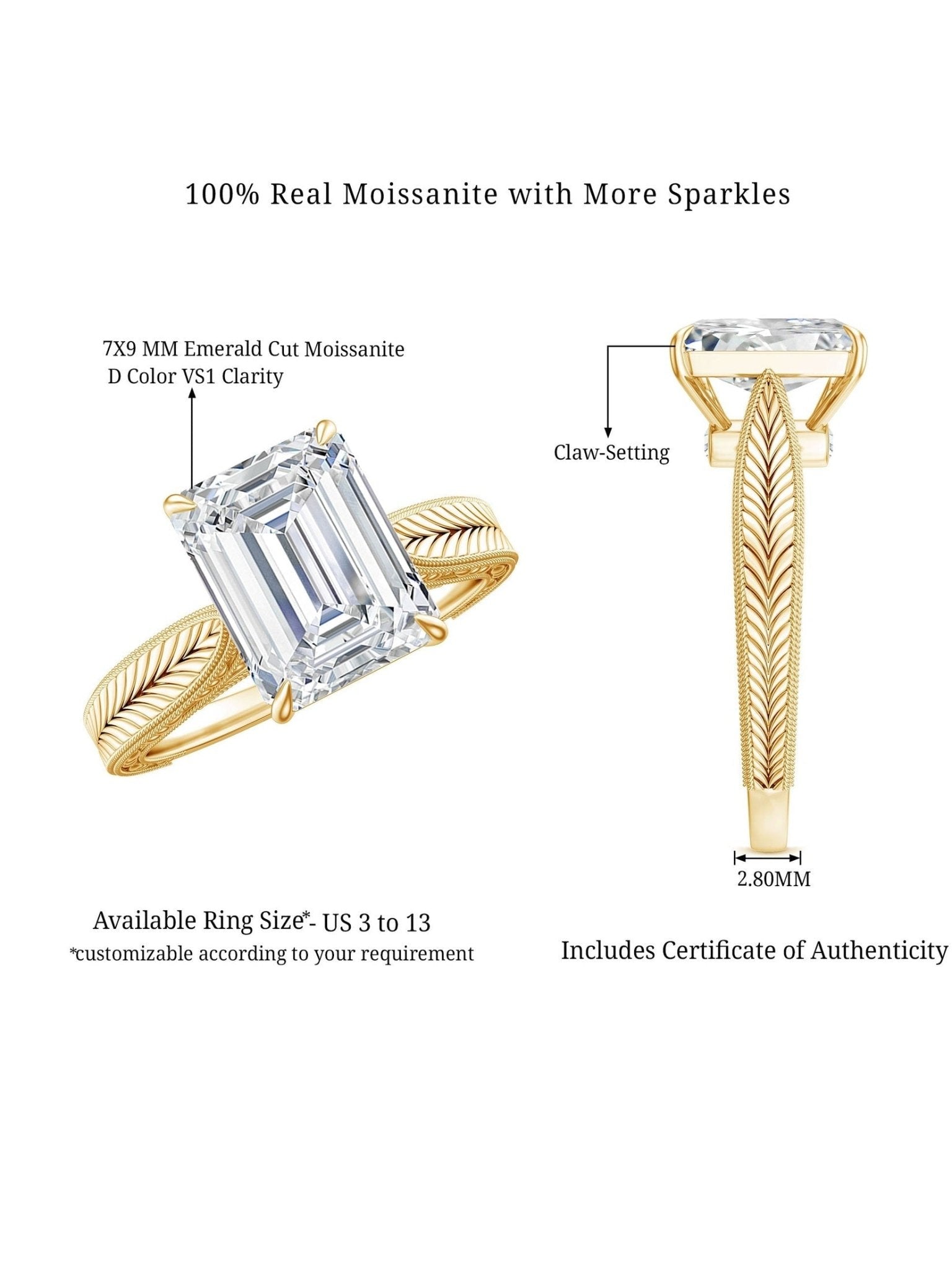 Ethically Sourced 3 Carat Lab Grown Diamond Emerald Cut Engagement Ring IGI Certified - Courbe et Compagnie