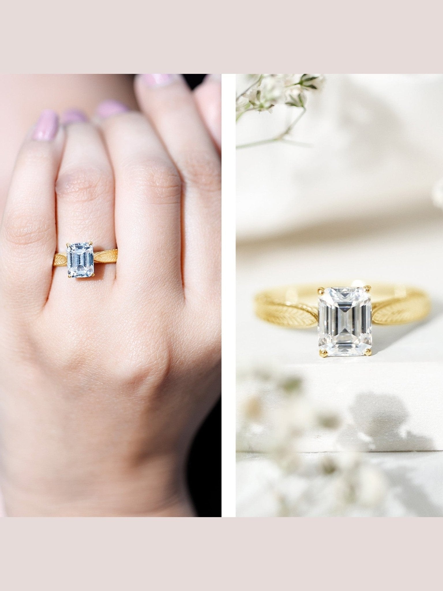Ethically Sourced 3 Carat Lab Grown Diamond Emerald Cut Engagement Ring IGI Certified - Courbe et Compagnie