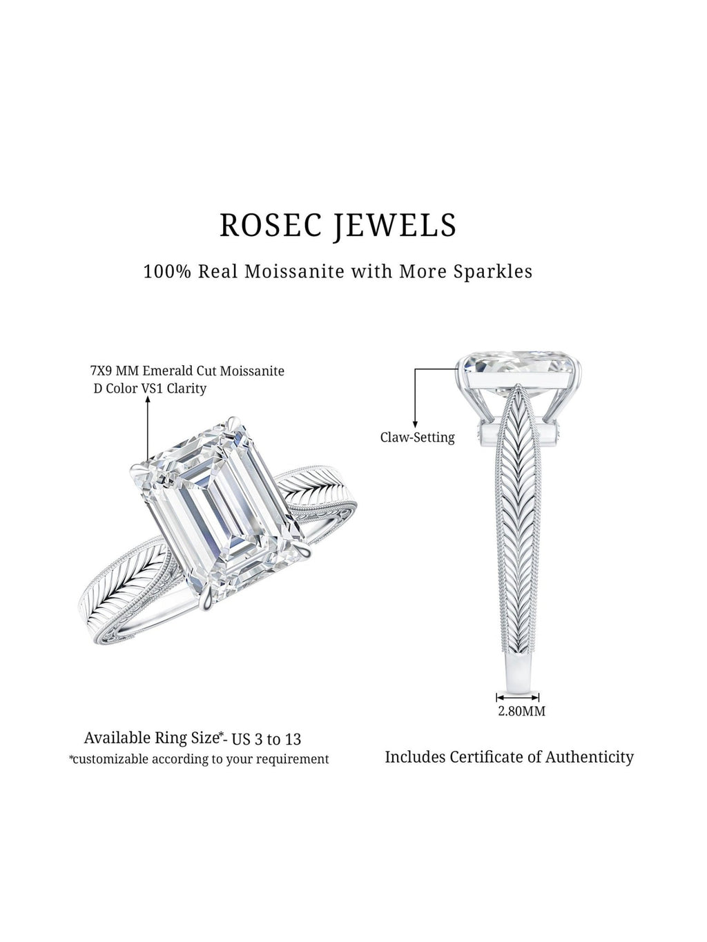 Ethically Sourced 3 Carat Lab Grown Diamond Emerald Cut Engagement Ring IGI Certified - Courbe et Compagnie