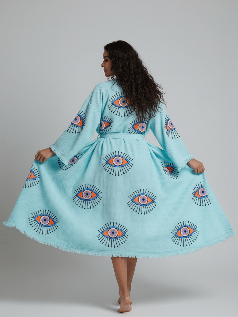 Evil Eye Hand Printed Kimono Natural - Courbe et Compagnie