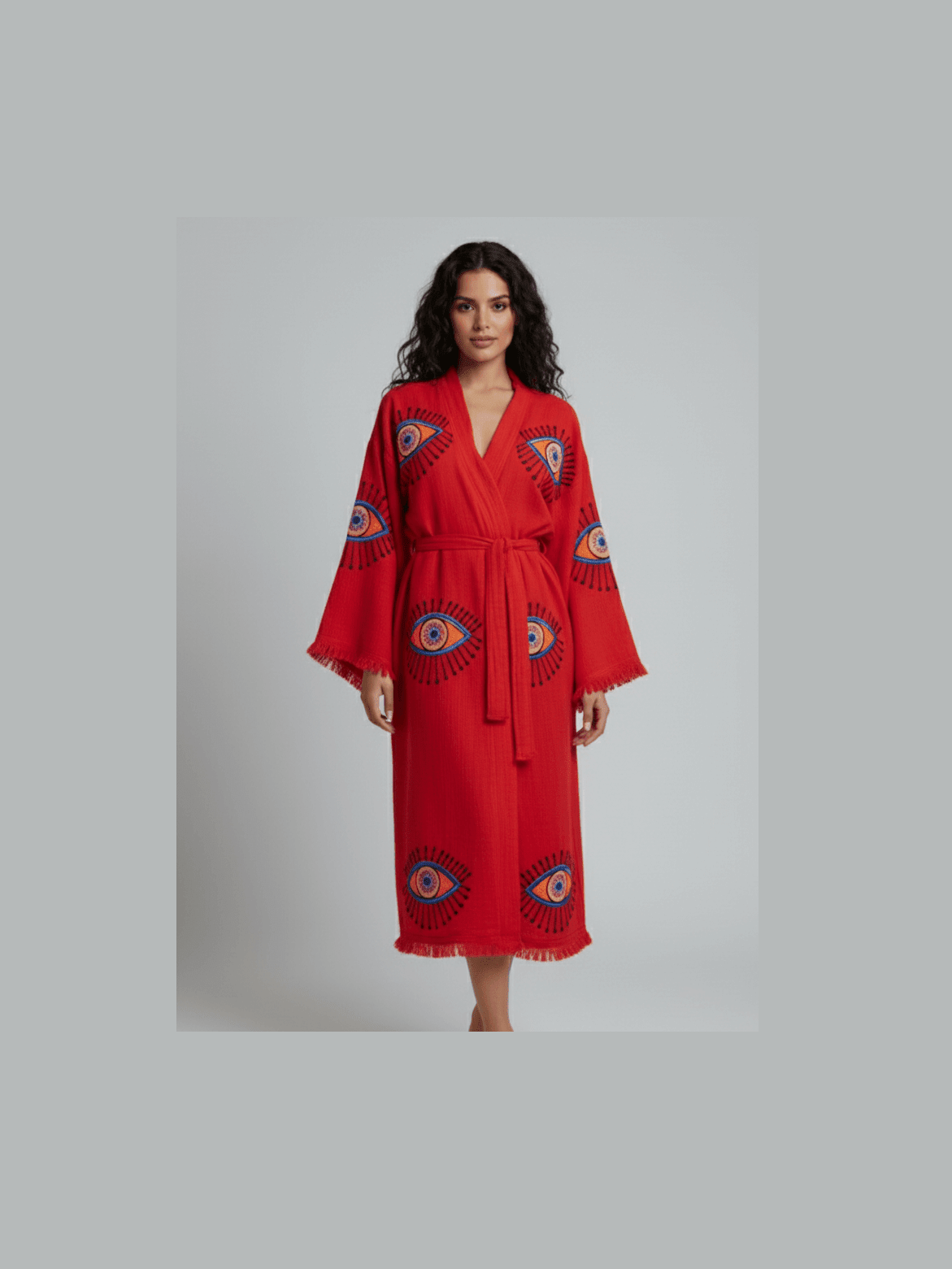 Evil Eye Hand Printed Kimono Natural - Courbe et Compagnie