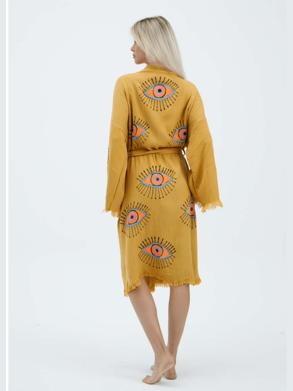 Evil Eye Hand Printed Kimono Natural - Courbe et Compagnie
