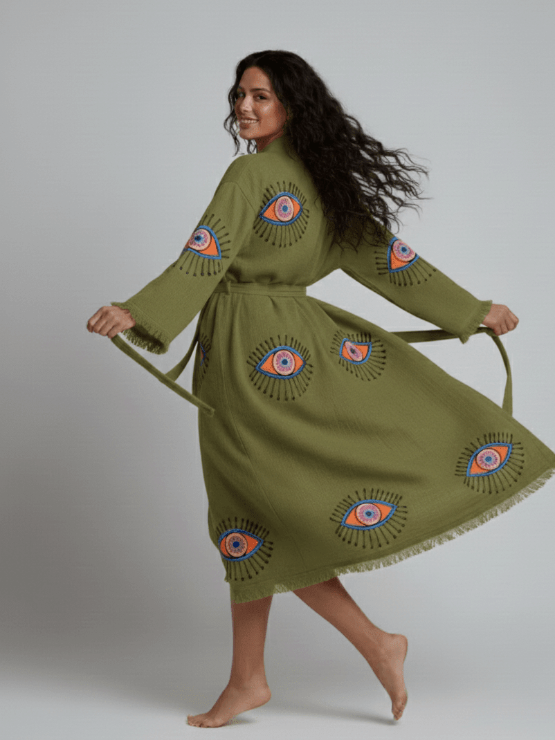Evil Eye Hand Printed Kimono Natural - Courbe et Compagnie