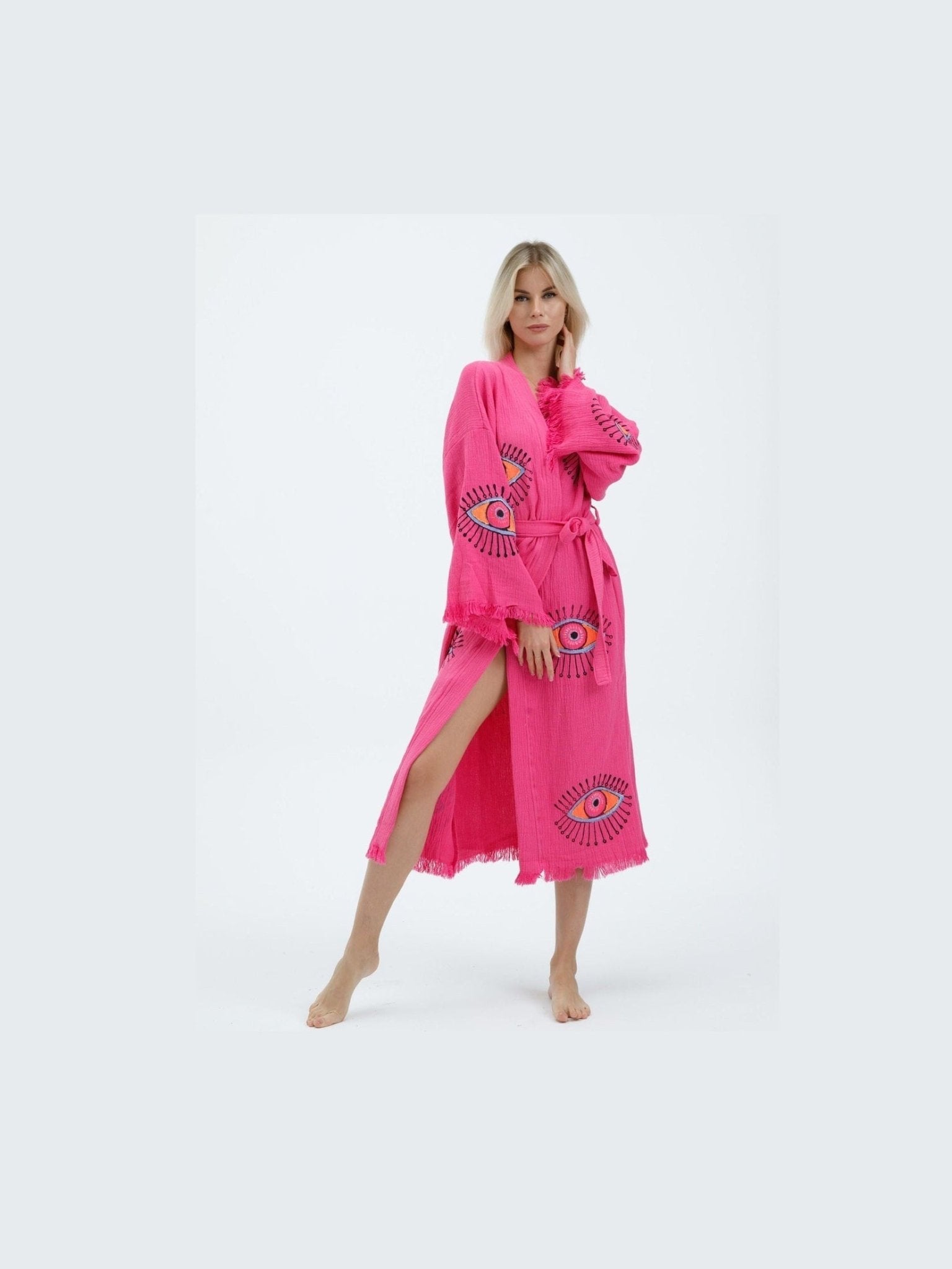 Evil Eye Hand Printed Kimono Natural - Courbe et Compagnie