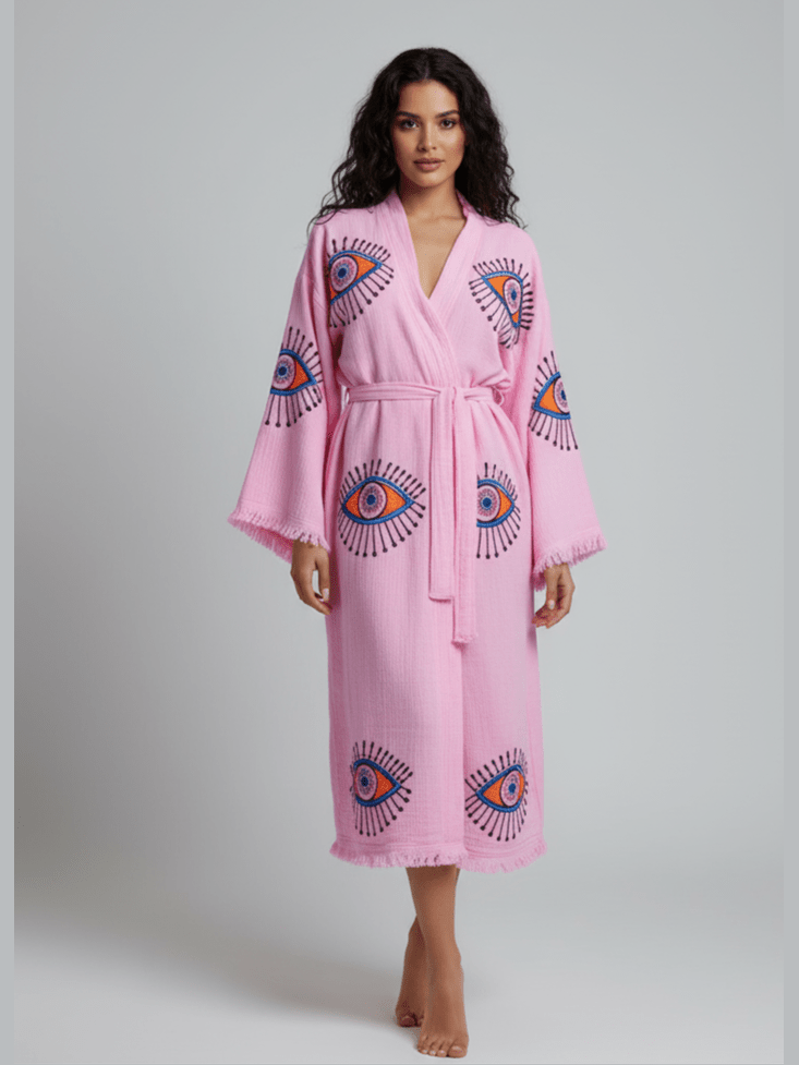 Evil Eye Hand Printed Kimono Natural - Courbe et Compagnie