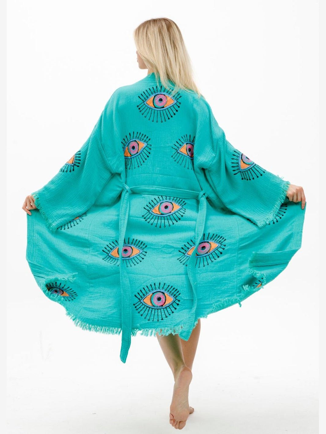 Evil Eye Hand Printed Kimono Natural - Courbe et Compagnie