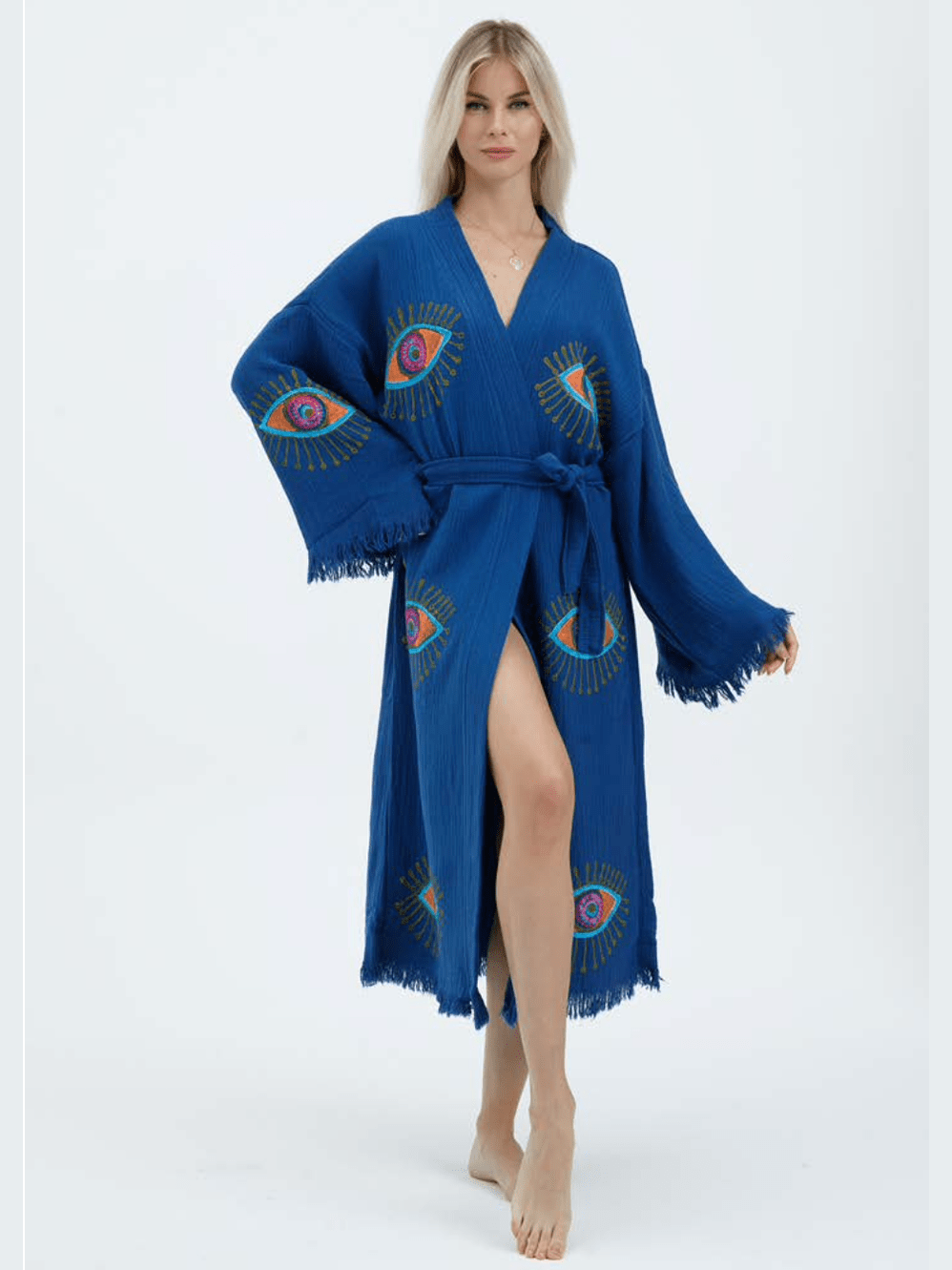 Evil Eye Hand Printed Kimono Natural - Courbe et Compagnie