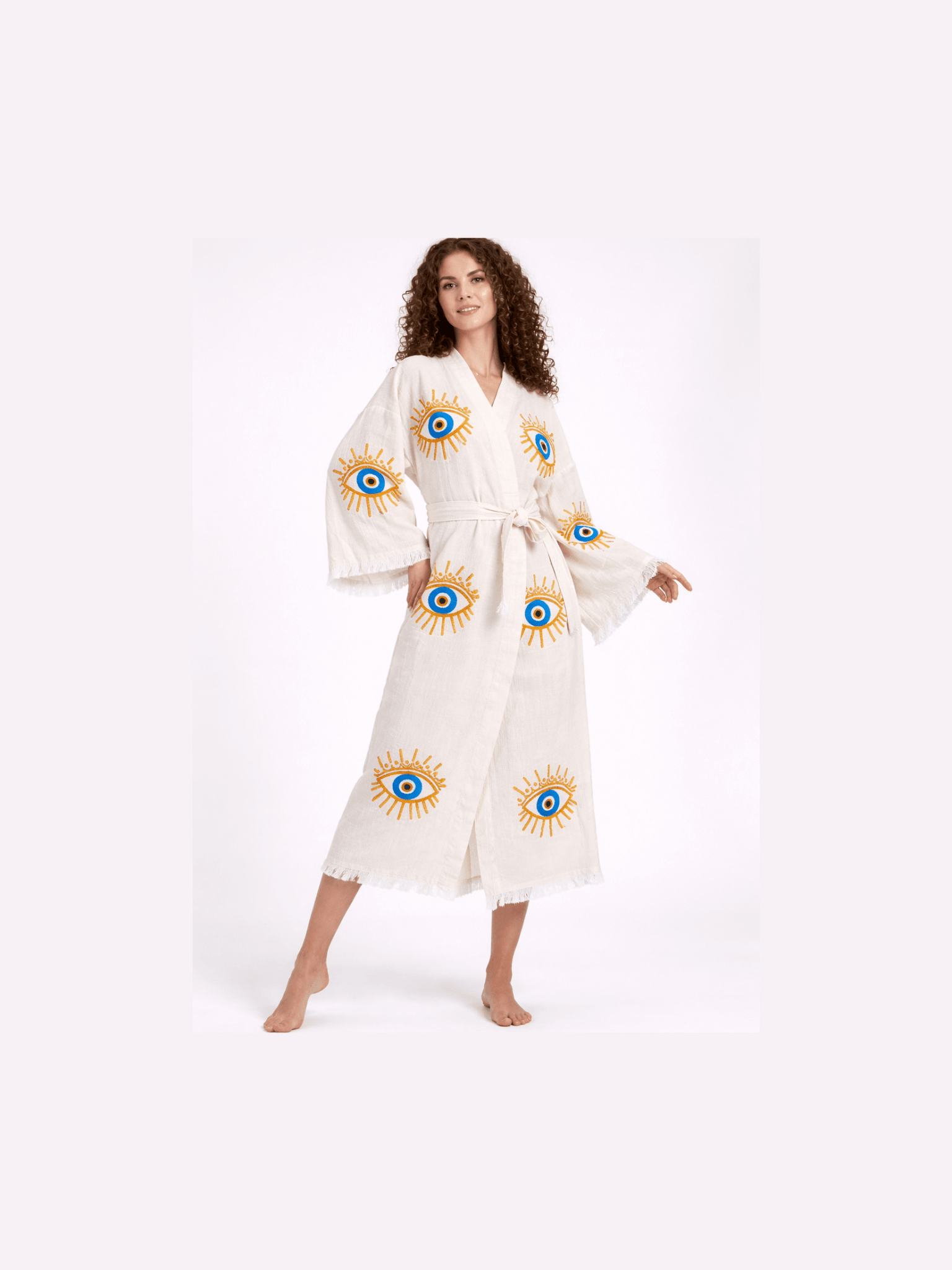Evil Eye Hand Printed Kimono Natural - Courbe et Compagnie