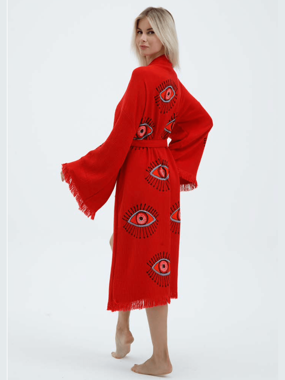 Evil Eye Hand Printed Kimono Natural - Courbe et Compagnie