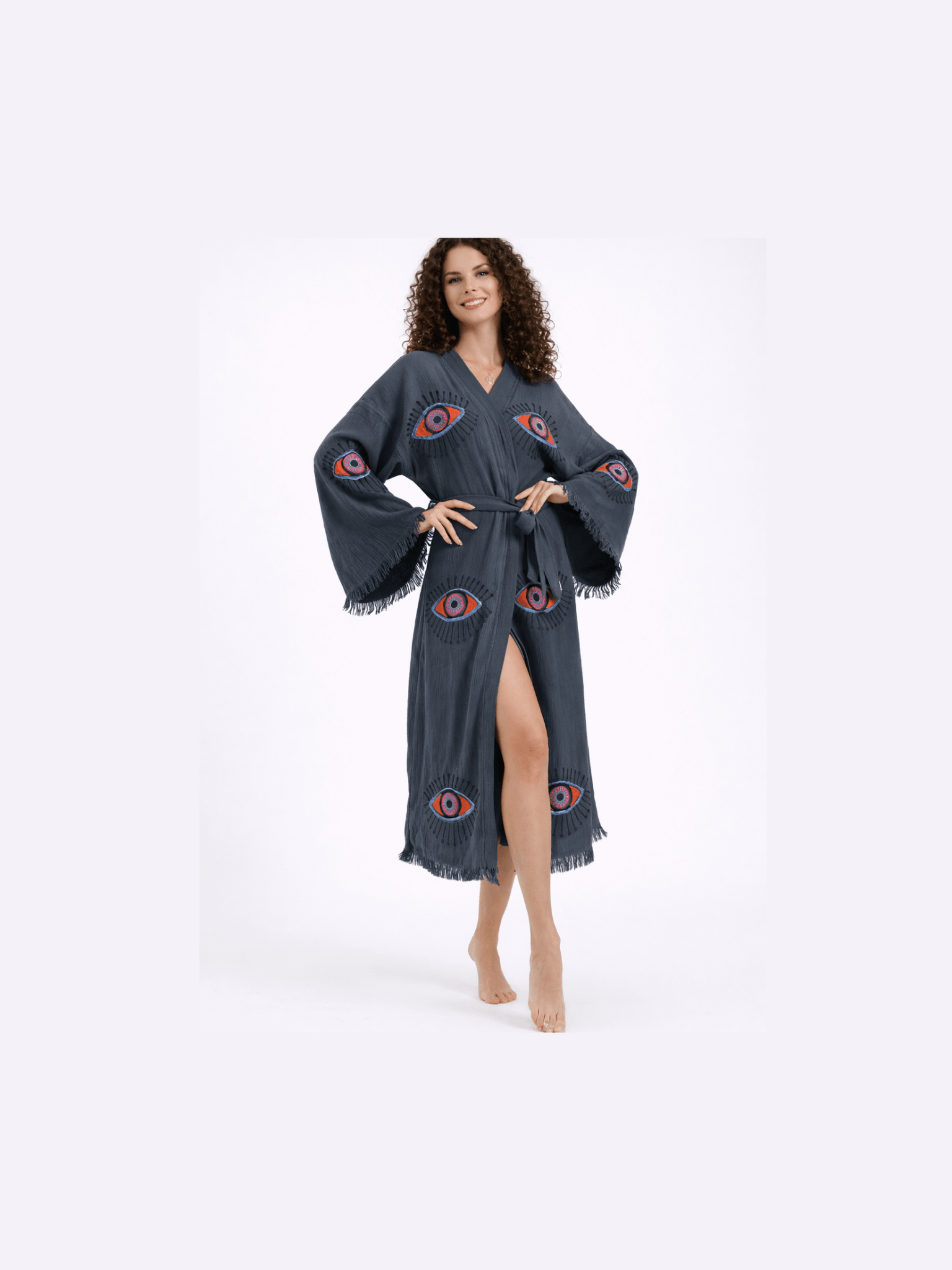 Evil Eye Hand Printed Kimono Natural - Courbe et Compagnie