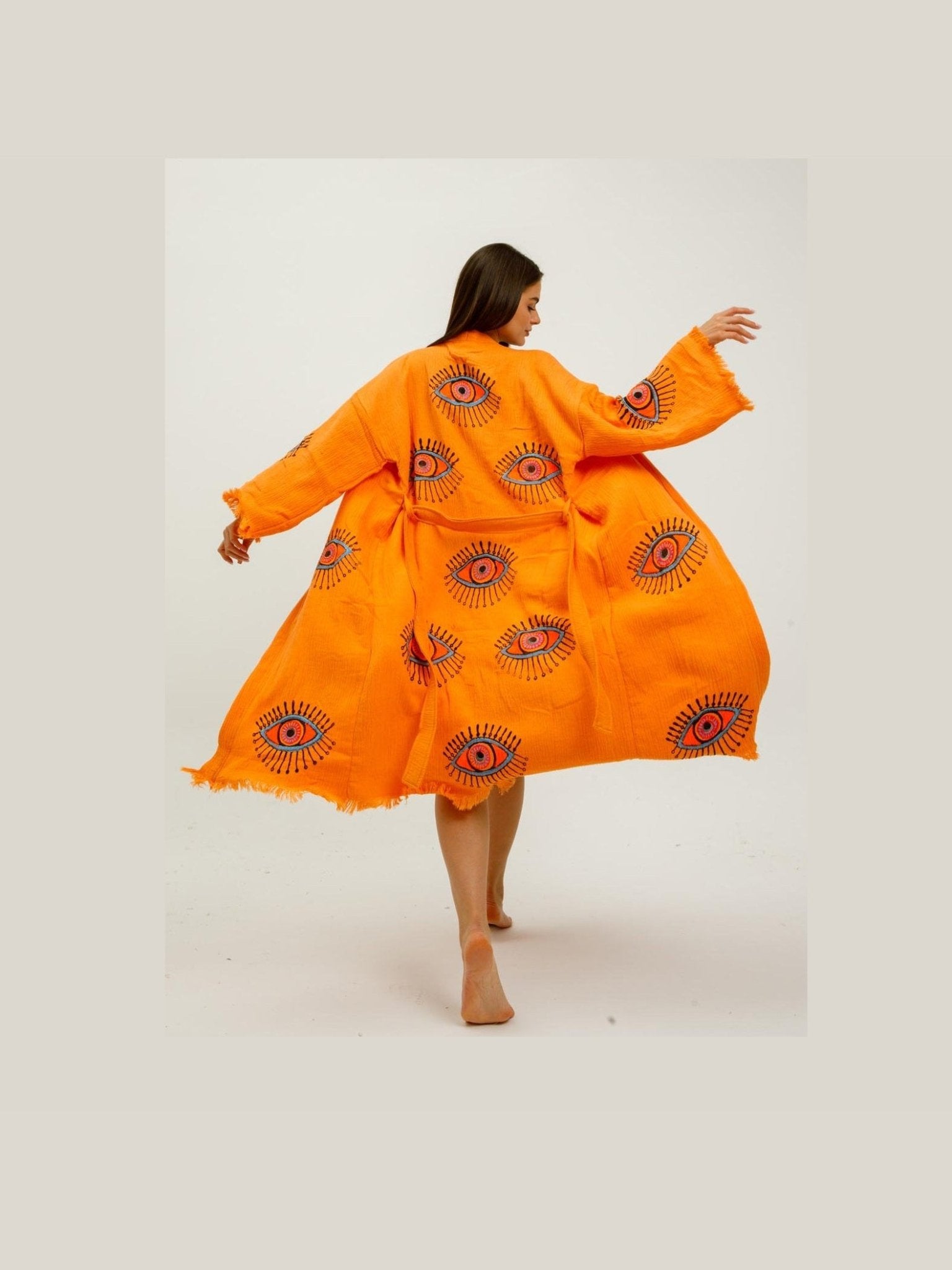 Evil Eye Hand Printed Kimono Natural - Courbe et Compagnie