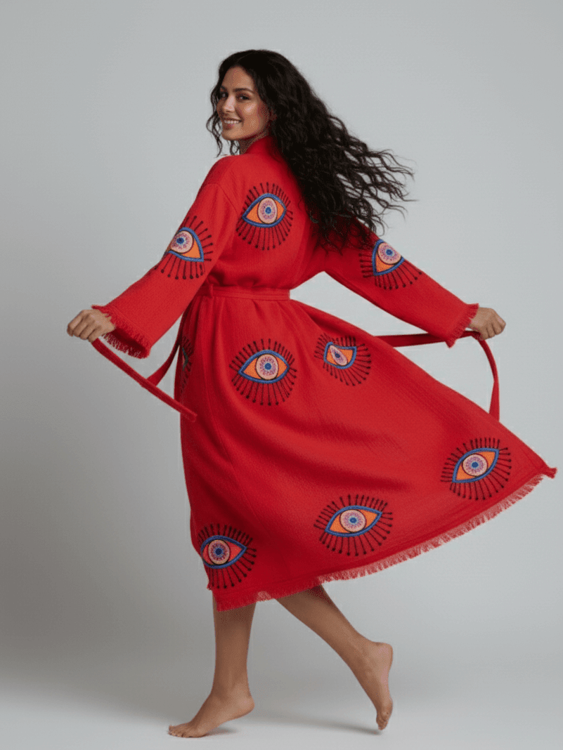 Evil Eye Hand Printed Kimono Natural - Courbe et Compagnie