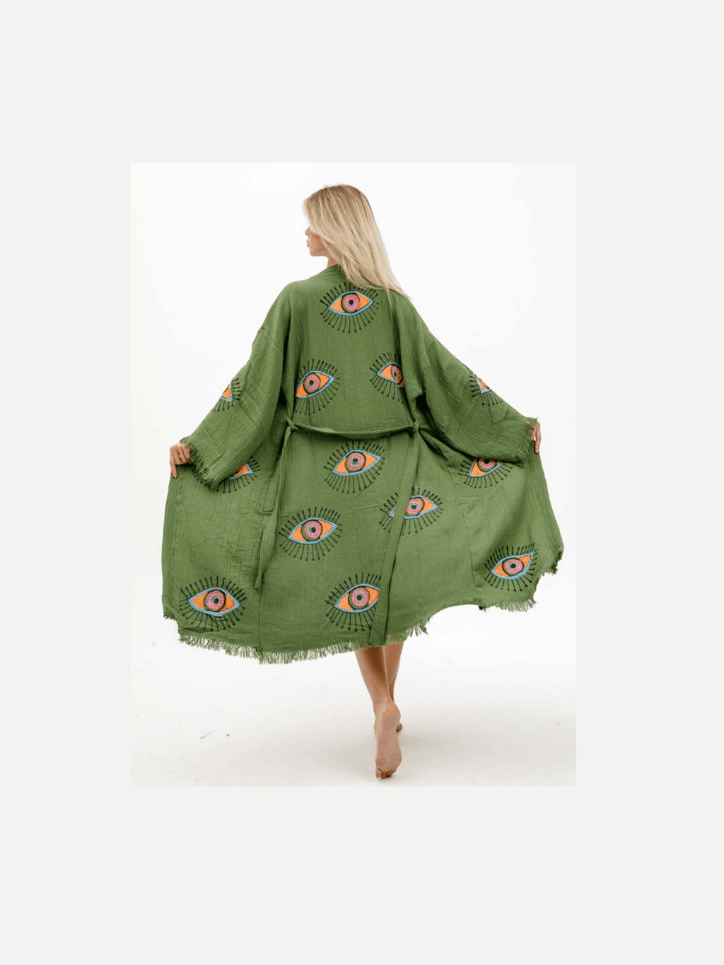 Evil Eye Hand Printed Kimono Natural - Courbe et Compagnie