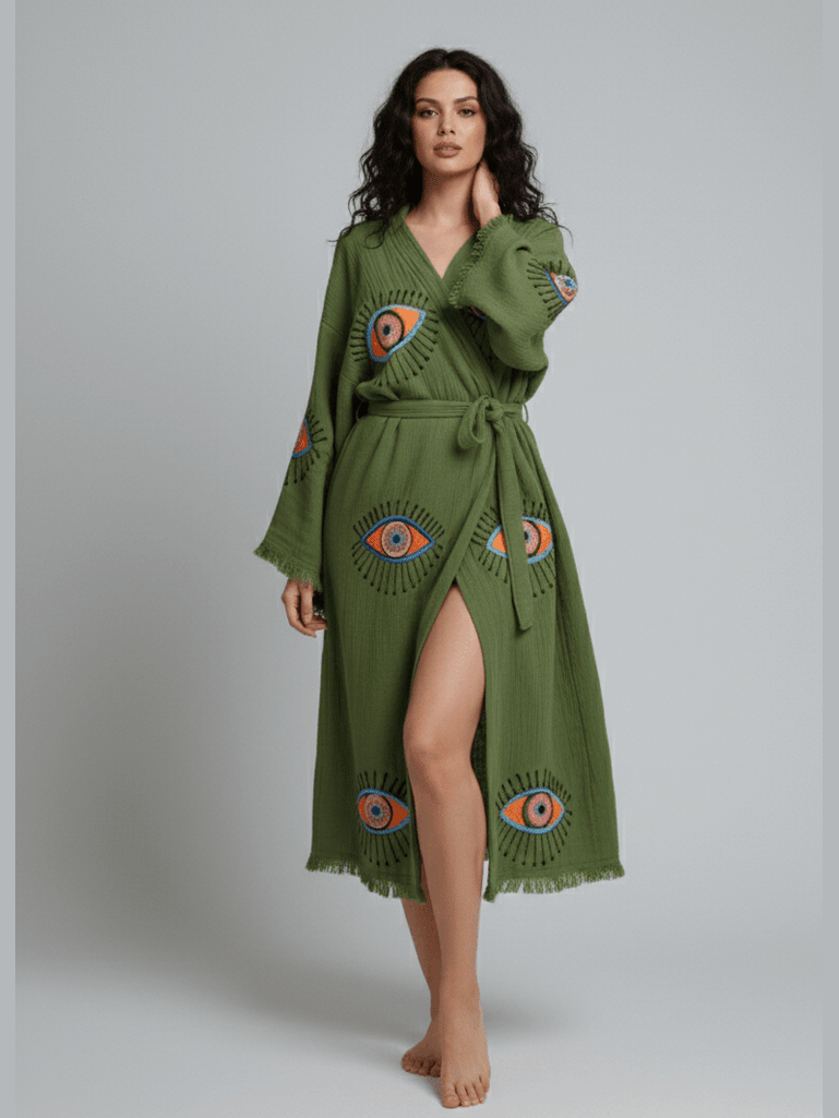 Evil Eye Hand Printed Kimono Natural - Courbe et Compagnie