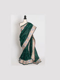 Farheen : Bottle Green Thread Embroidery Party Wear Organza Saree - Courbe et Compagnie