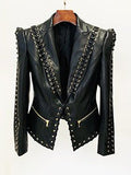 Fashion Heavy Industry Eyelet Rope Slim-fit Leather Coat Suit Jacket - Courbe et Compagnie