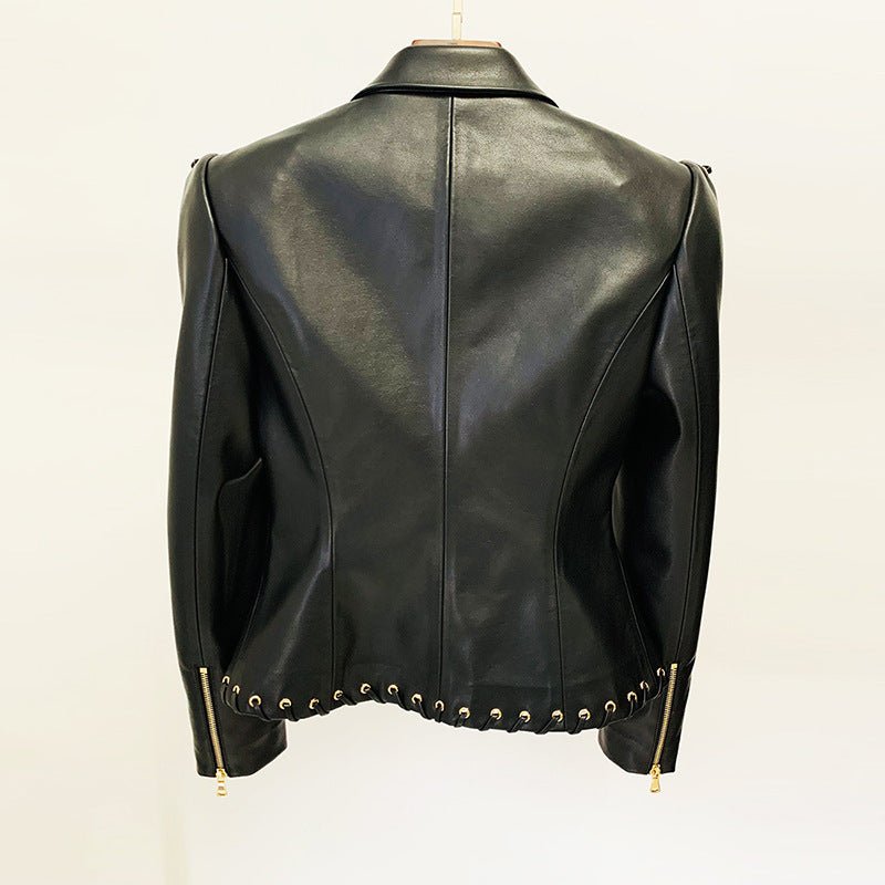 Fashion Heavy Industry Eyelet Rope Slim-fit Leather Coat Suit Jacket - Courbe et Compagnie