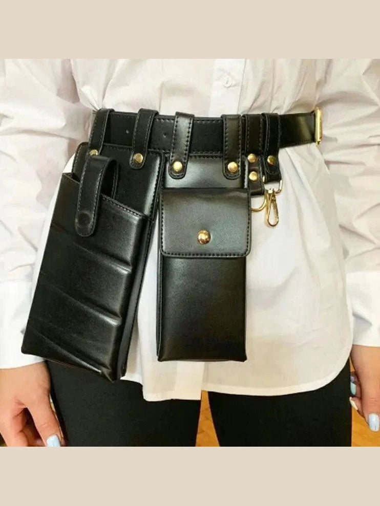 Fashion Women Leather Luxury Women Fanny Pack Black Retro Crossbody Shoulder Purse Wallet Party Bag For Women And Girl - Courbe et Compagnie