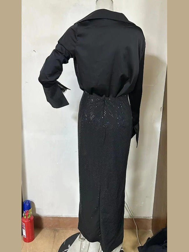 Fashionable and elegant hot diamond slit hip skirt suit - Courbe et Compagnie