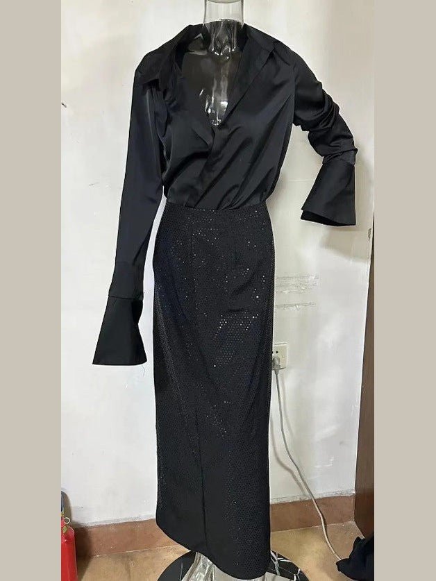 Fashionable and elegant hot diamond slit hip skirt suit - Courbe et Compagnie