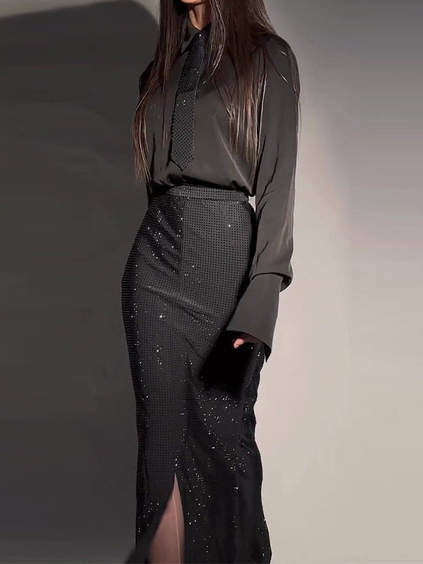 Fashionable and elegant hot diamond slit hip skirt suit - Courbe et Compagnie