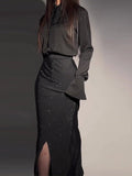Fashionable and elegant hot diamond slit hip skirt suit - Courbe et Compagnie