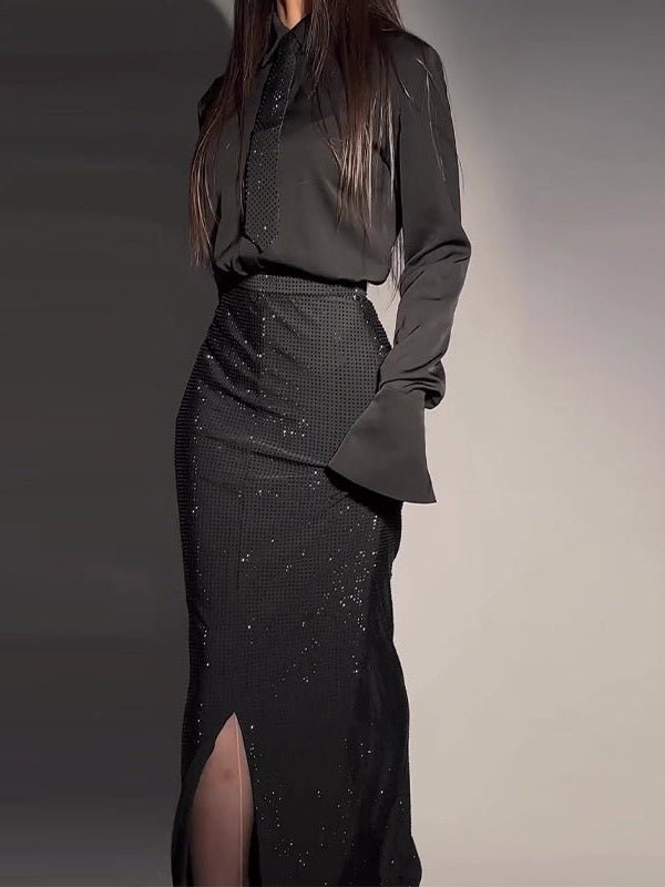 Fashionable and elegant hot diamond slit hip skirt suit - Courbe et Compagnie