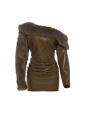 Faux Leather One Shoulder Bodycon Mini Dress — Brown - Courbe et Compagnie