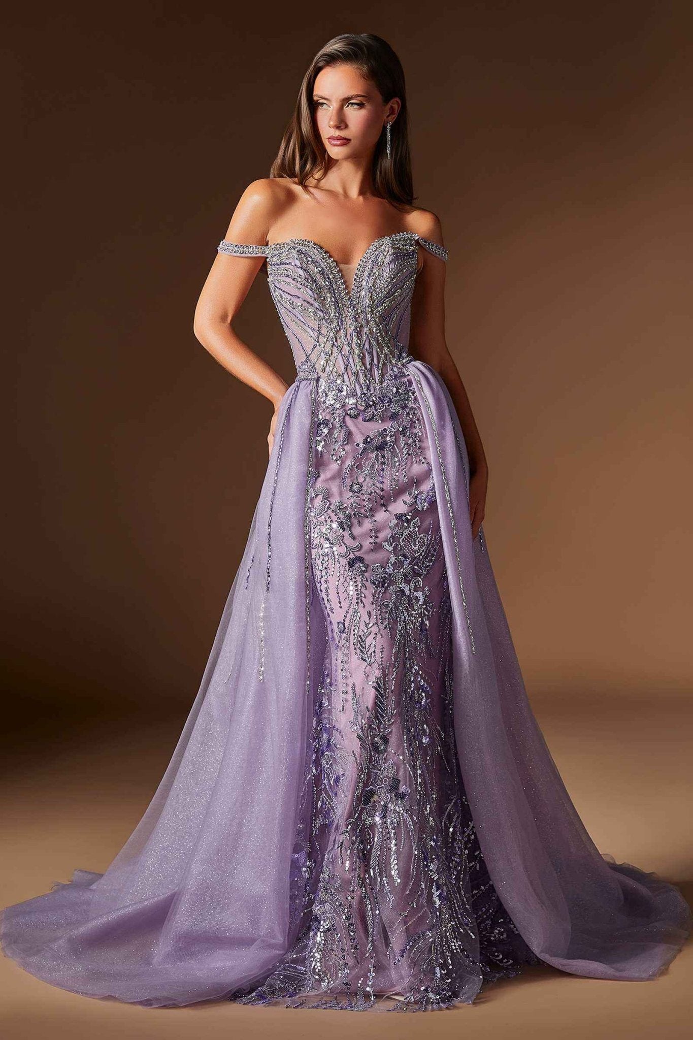 Fitted Formal Off Shoulder Gown with Detachable Skirt - Courbe et Compagnie