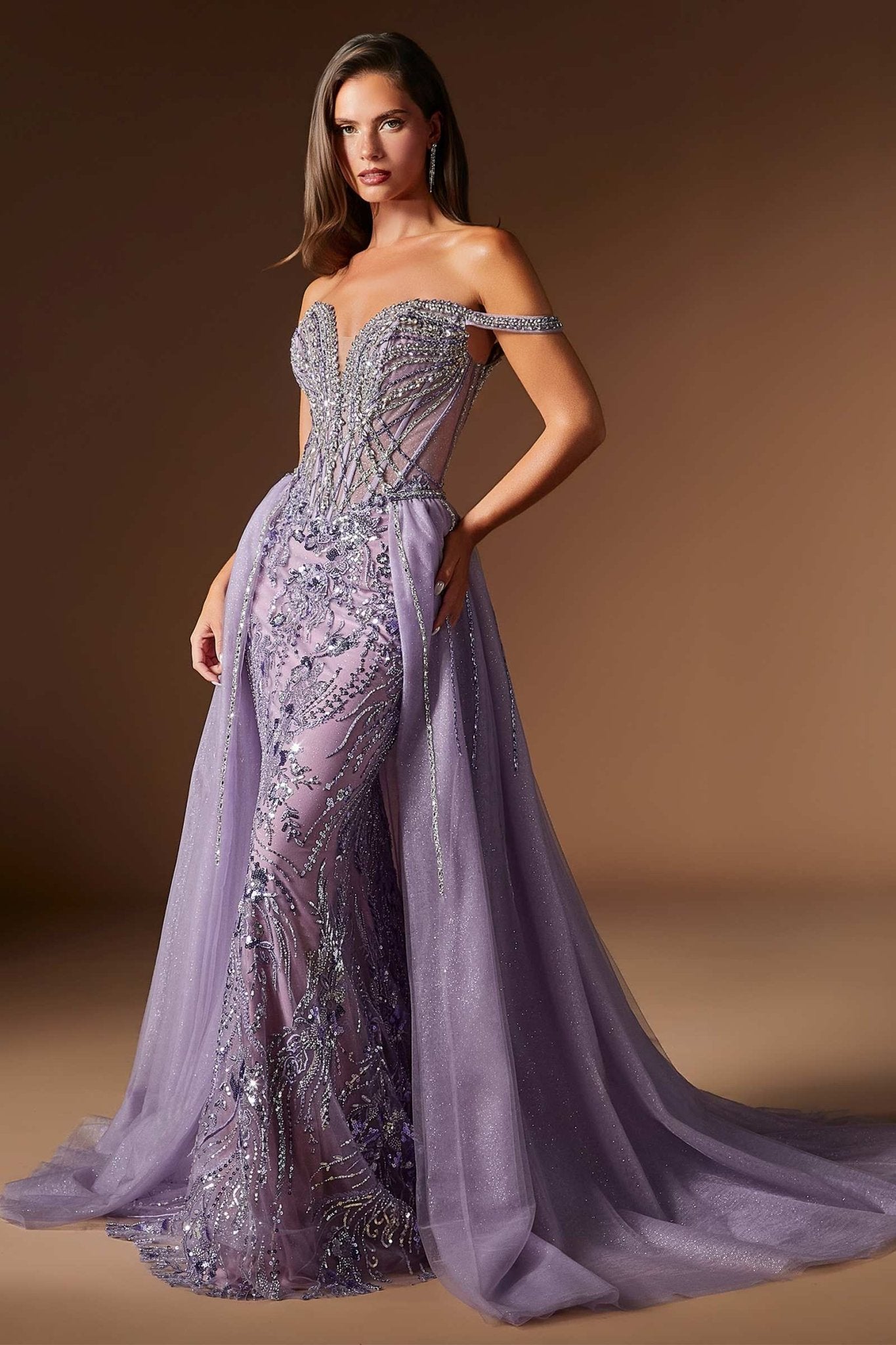 Fitted Formal Off Shoulder Gown with Detachable Skirt - Courbe et Compagnie