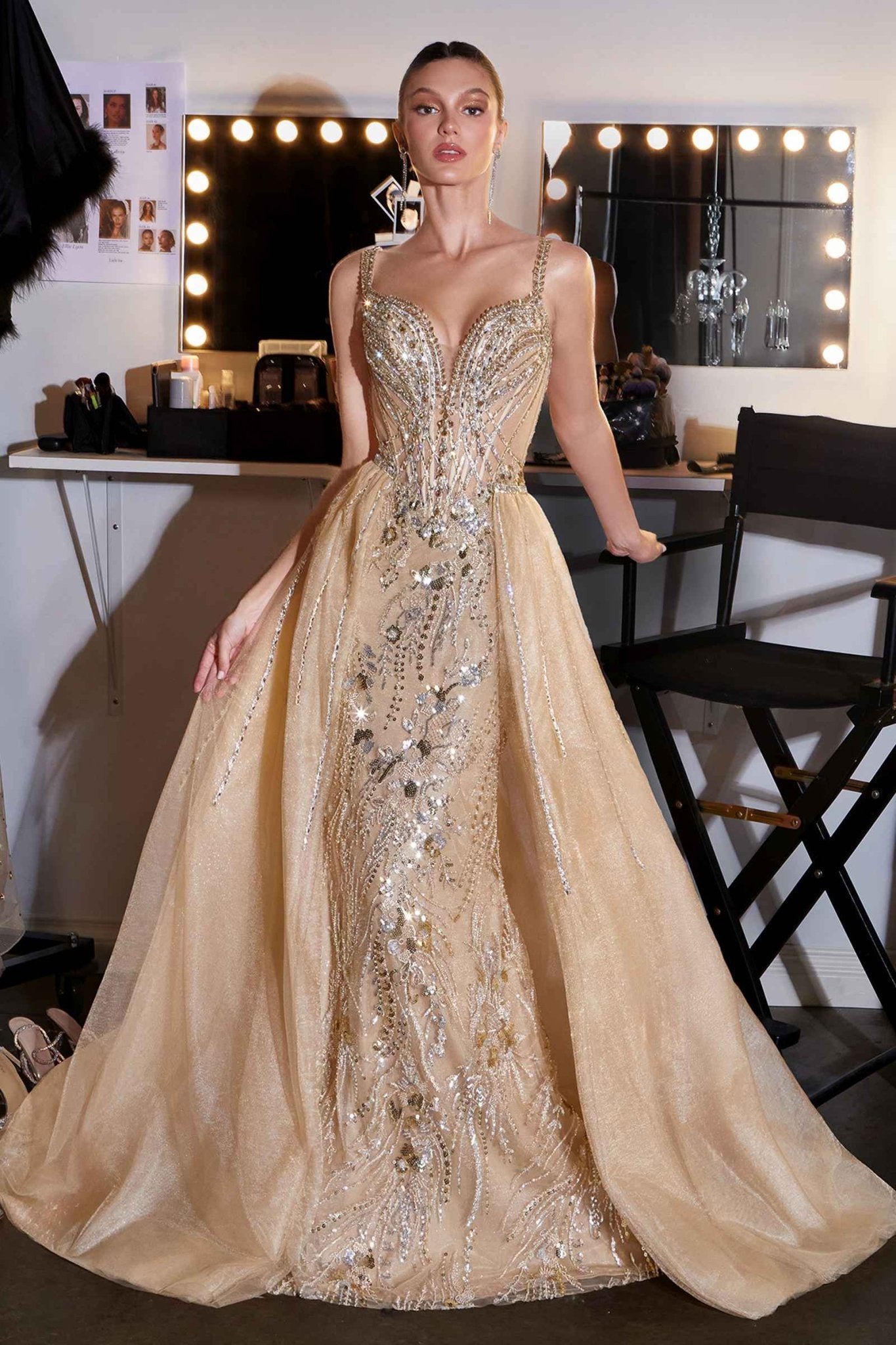 Fitted Formal Off Shoulder Gown with Detachable Skirt - Courbe et Compagnie