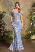 Fitted Off The Shoulder Sequin Pattern Formal Dress - Courbe et Compagnie