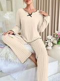 Flannel Warm Sleepwear Women Casual Pajamas Set Long Sleeve T-shirt Top and Trousers Set Homewear Autumn Winter Loungewear - Courbe et Compagnie
