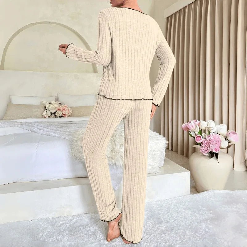 Flannel Warm Sleepwear Women Casual Pajamas Set Long Sleeve T-shirt Top and Trousers Set Homewear Autumn Winter Loungewear - Courbe et Compagnie