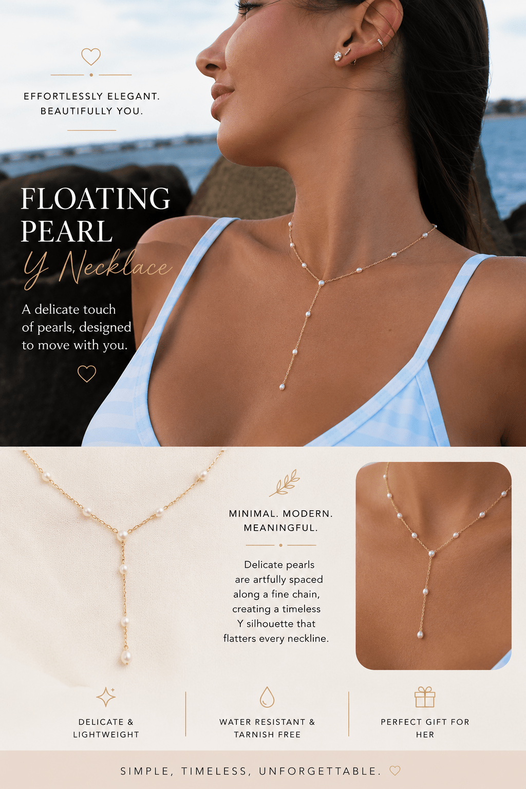 Floating Pearl Y Necklace | Sterling Silver or Gold Filled Pearl Necklace - Courbe et Compagnie