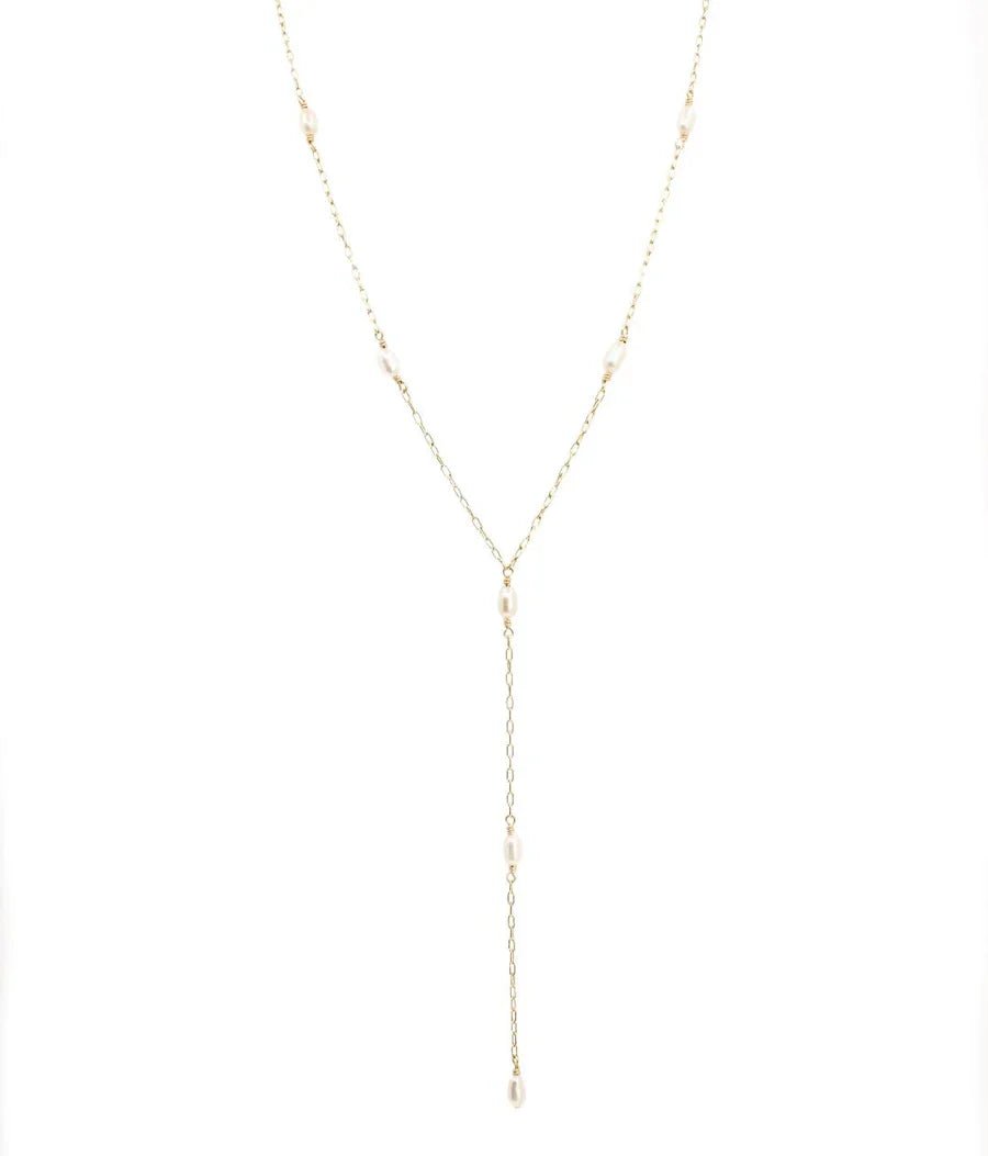 Floating Pearl Y Necklace | Sterling Silver or Gold Filled Pearl Necklace - Courbe et Compagnie