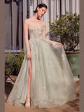 Floral Applique Embellished Long Prom Gown w/ Layered Skirt & Corset Bodice CDA1418 - Courbe et Compagnie
