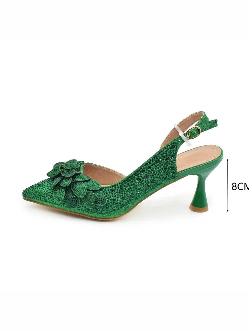 Floral Appliqué Slingback & Beaded Clutch Set - Courbe et Compagnie