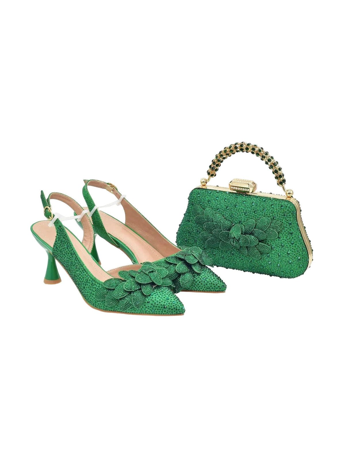 Floral Appliqué Slingback & Beaded Clutch Set - Courbe et Compagnie