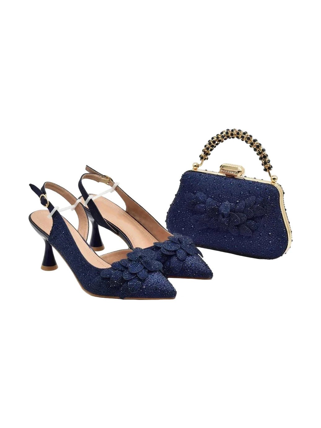 Floral Appliqué Slingback & Beaded Clutch Set - Courbe et Compagnie