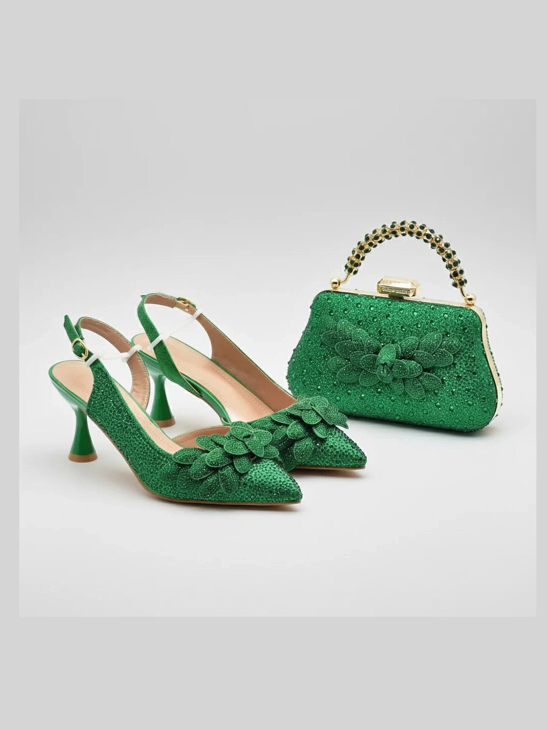 Floral Appliqué Slingback & Beaded Clutch Set - Courbe et Compagnie