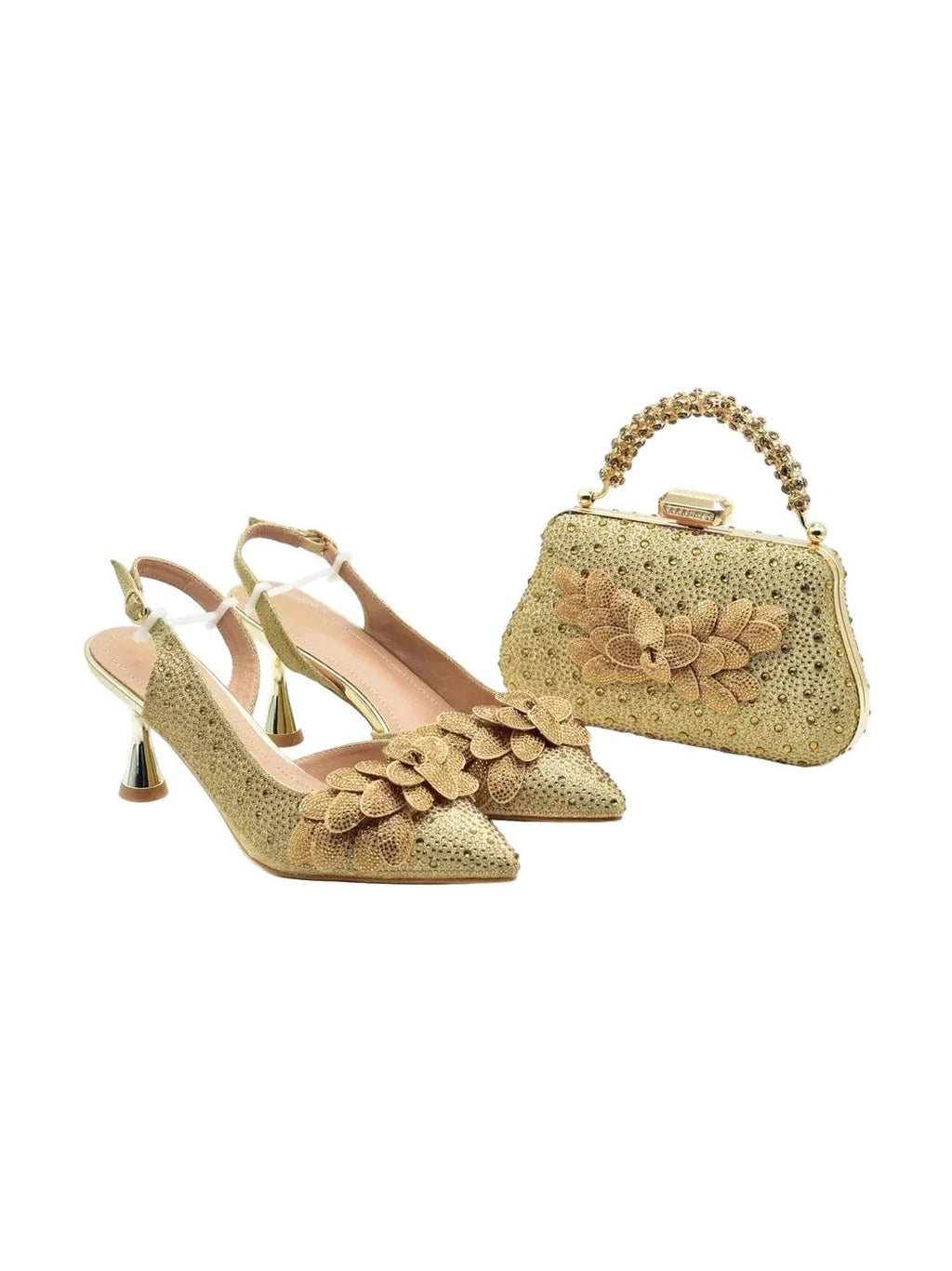 Floral Appliqué Slingback & Beaded Clutch Set - Courbe et Compagnie