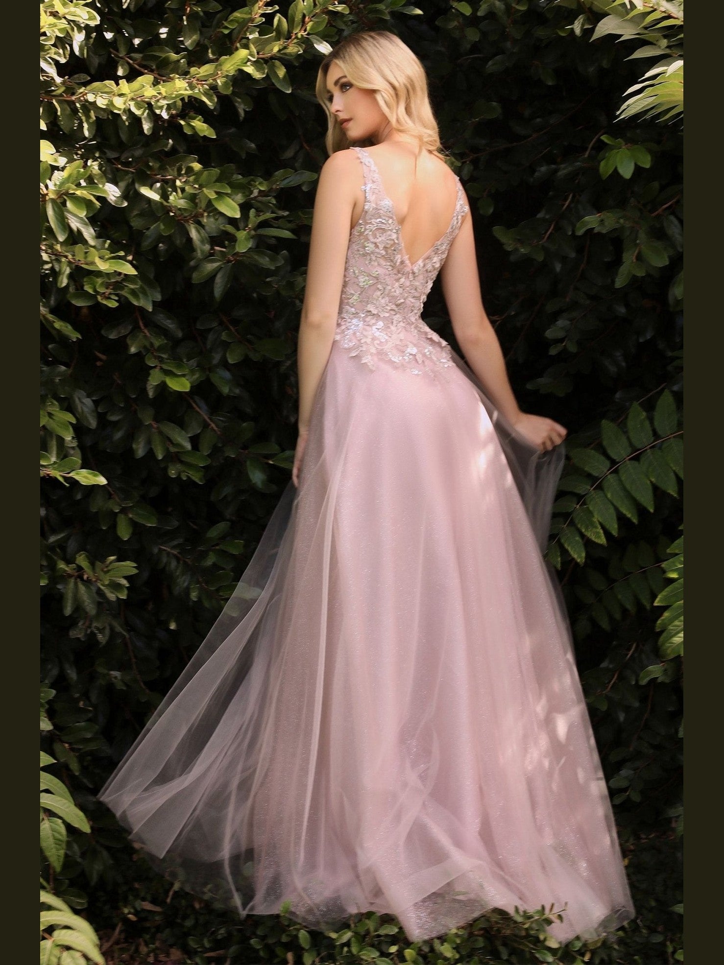 Floral Appliqué Tulle A-Line Princess Gown - Courbe et Compagnie