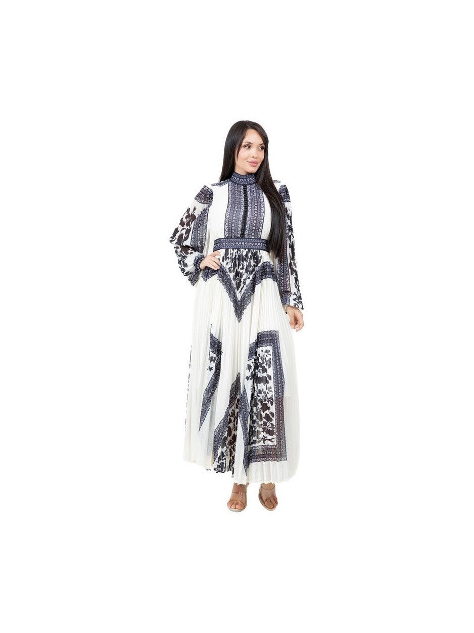 Floral Multi Print Maxi Dress With Round Neck Long Sleeves Back Invisible Zipper - Courbe et Compagnie